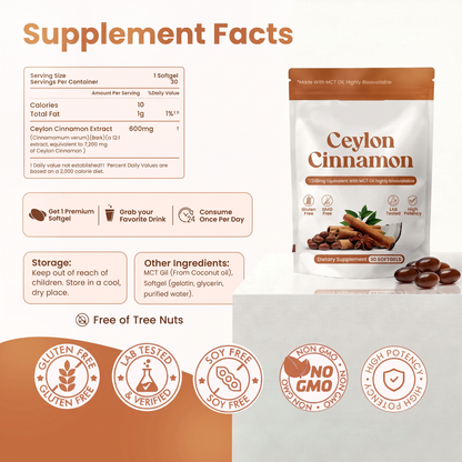 Casith Ceylon Cinnamon 7,200mg Equivalent MCT Oil Softgels